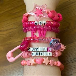 Kandi bracelets set with necklace -Pink Themed-